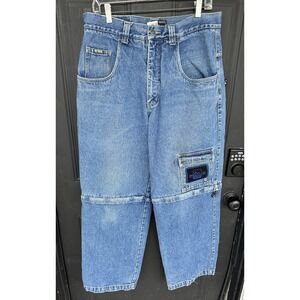 Vintage Y2K Baggy Skate First Down Jeans Mens 32 Blue Denim Cargo‎ Convertible